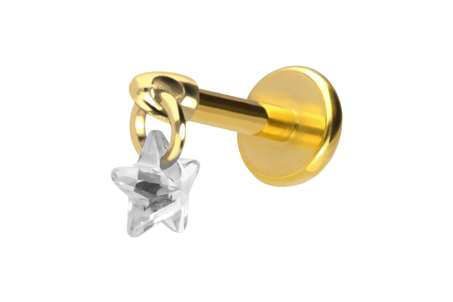Titan Labret Piercing mit Push Fit KRISTALLSTERN